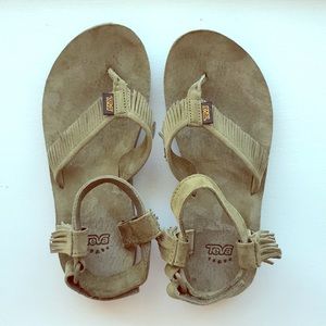 Olive Green Teva Original Fringed Suede Sandals